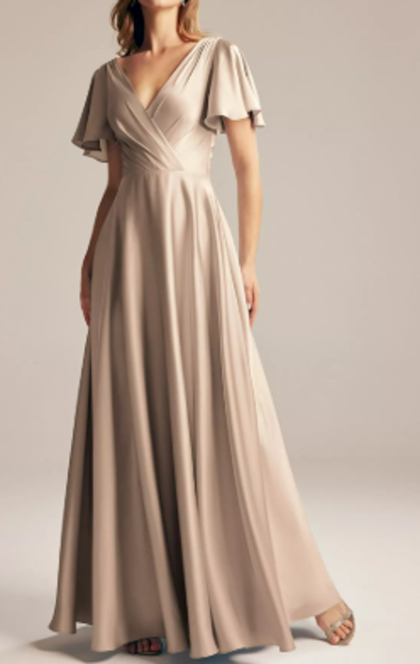 AW BRIDAL SZ 4 S taupe satin Furst bridesmaid gala formal party maxi dress 0B11
